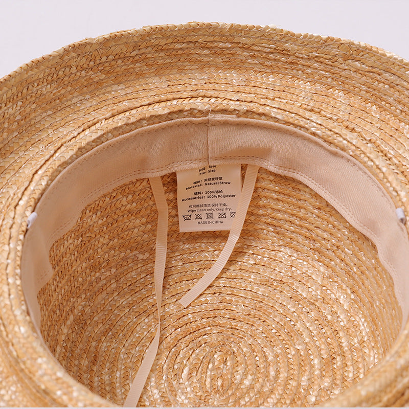 Natural Straw Boater Hat with Flat Top