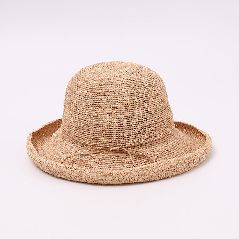 Hand-Crochet Straw Bucket Hat with Bow