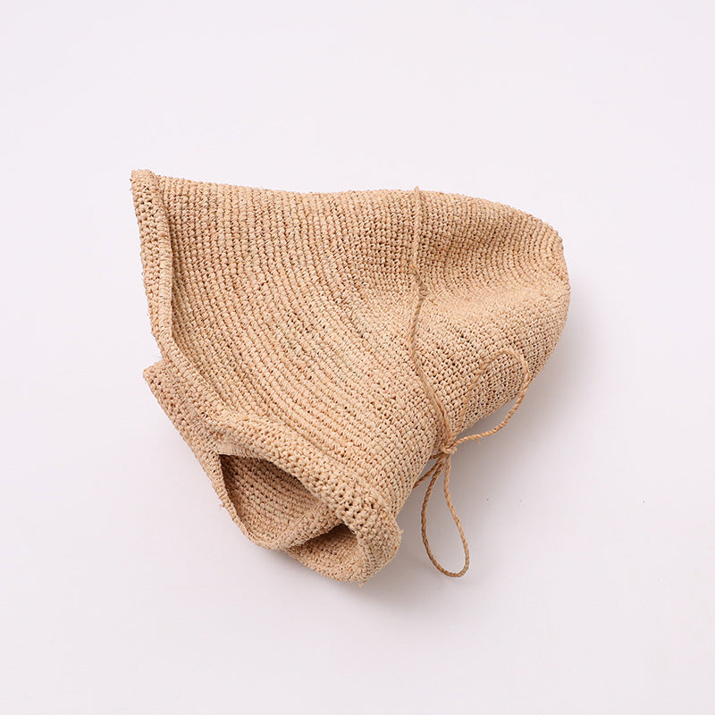 Hand-Crochet Straw Bucket Hat with Bow