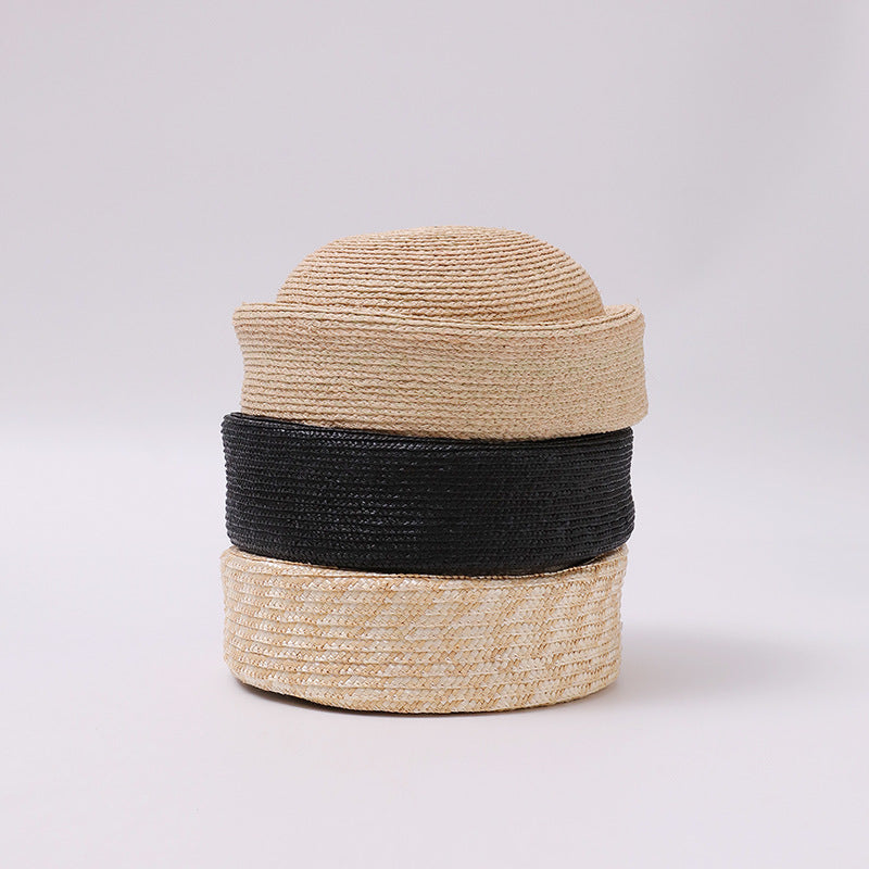 Handwoven Straw Round-Crown Pillbox Hat
