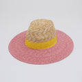 Two-Tone Wide-Brim Straw Sun Hat (Pink & Yellow)