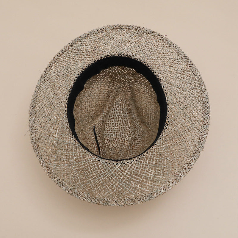 Grey-Brown Woven Panama Fedora with Black Band