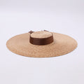 Vintage Wide-Brim Raffia Hat with Brown Ribbon