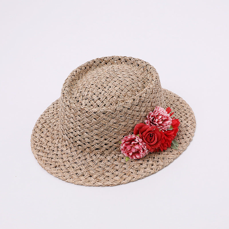 Floral Open-Weave Straw Hat