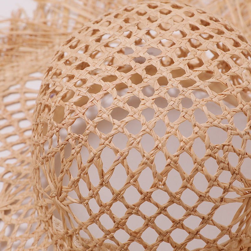 Tasseled Open-Weave Wide-Brim Straw Hat