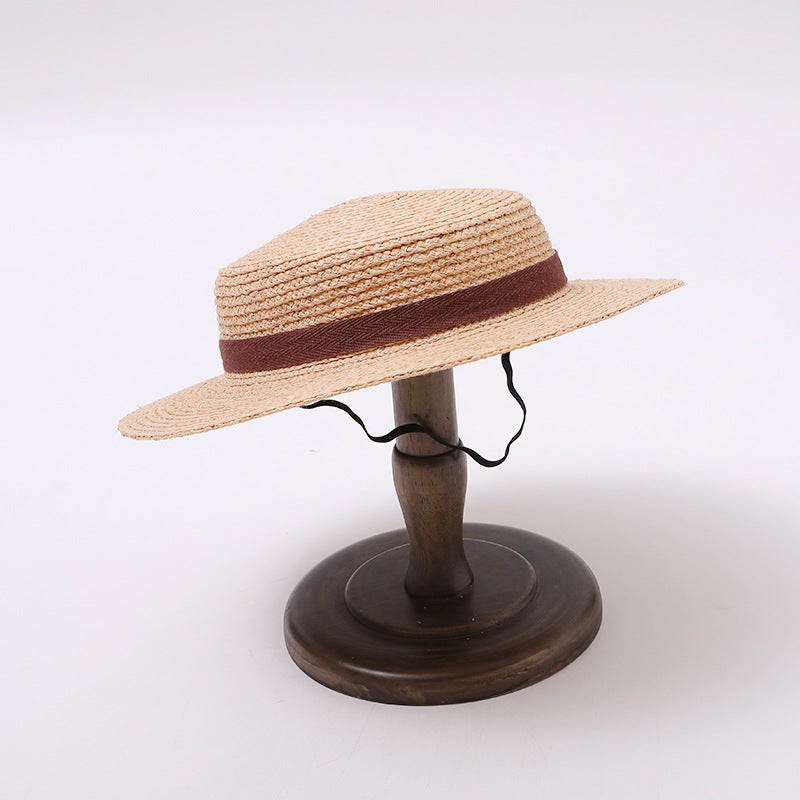 French Straw Boater Hat Two-Piece Set (Dual-Color Ribbons)