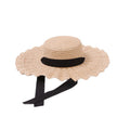 Wavy-Edge Wide-Brim Straw Hat with Streamer
