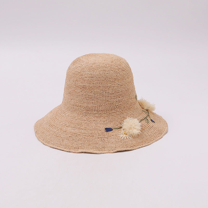 Floral Crochet Straw Bucket Hat