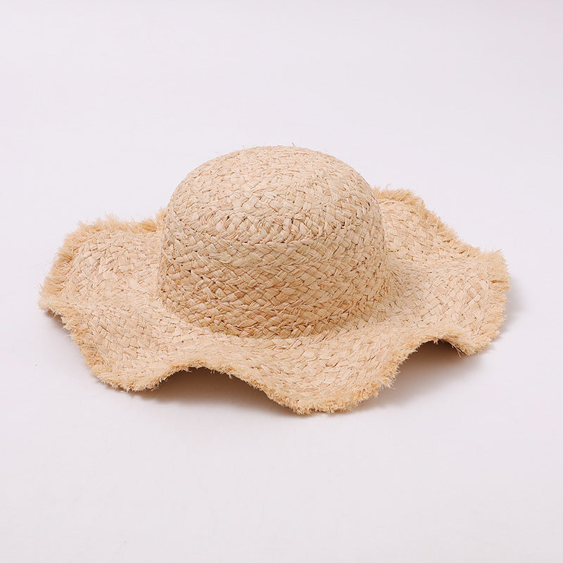 Frayed Wavy Raffia Beach Hat