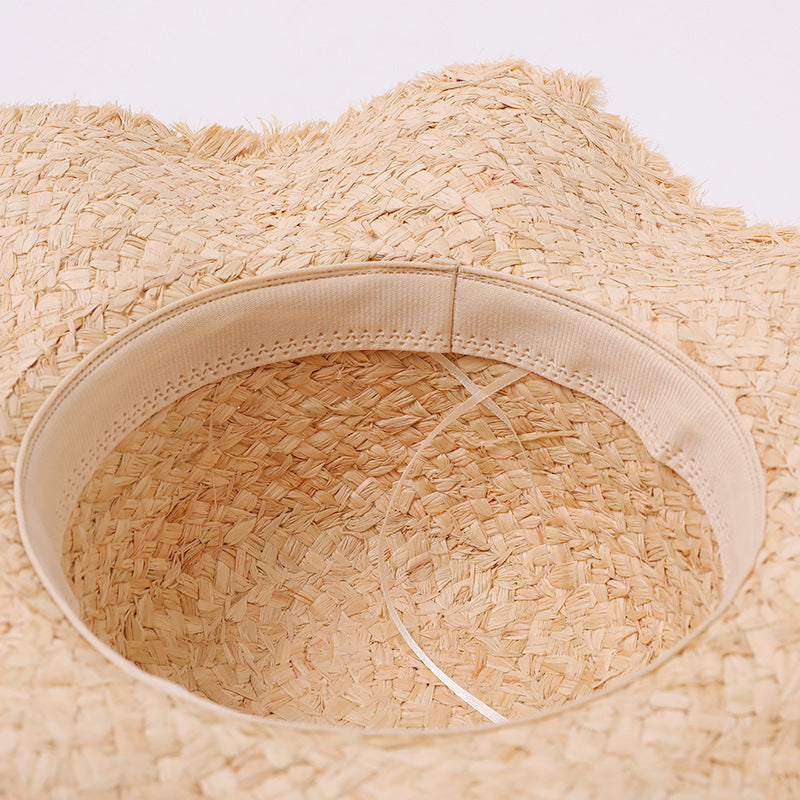 Frayed Wavy Raffia Beach Hat