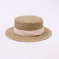 Straw Boater Hat with Beige Ribbon