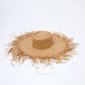 Tasseled Frayed Raffia Wide-Brim Hat