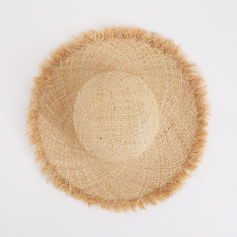 Frayed Wide-Brim Straw Sun Hat