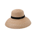 Straw Bucket Hat with Black Band and Metal Badge