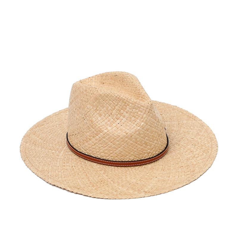 Panama Fedora Straw Hat with Leather Chain Band