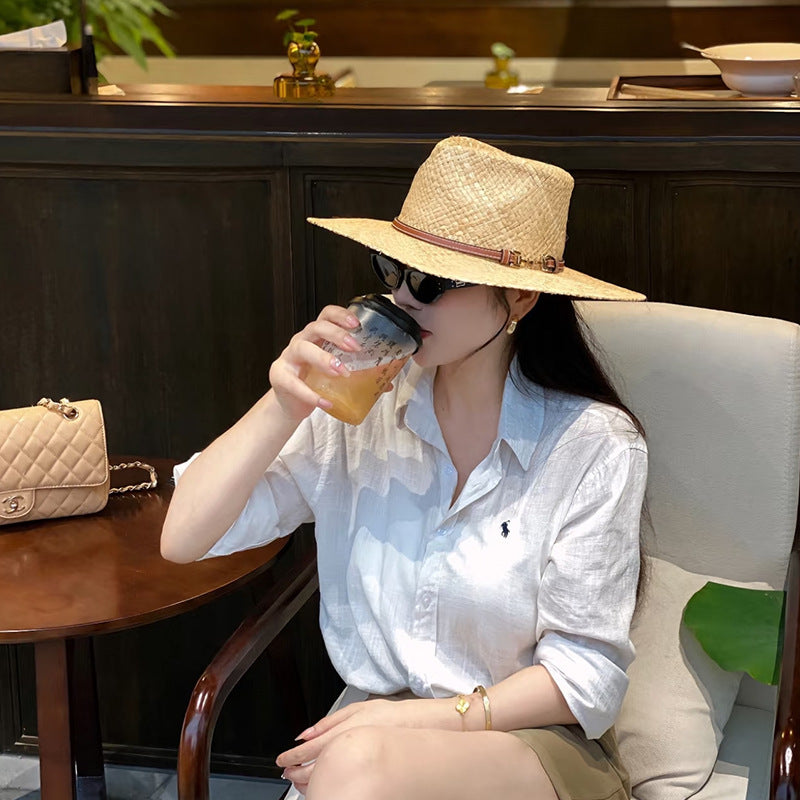 Panama Fedora Straw Hat with Leather Chain Band