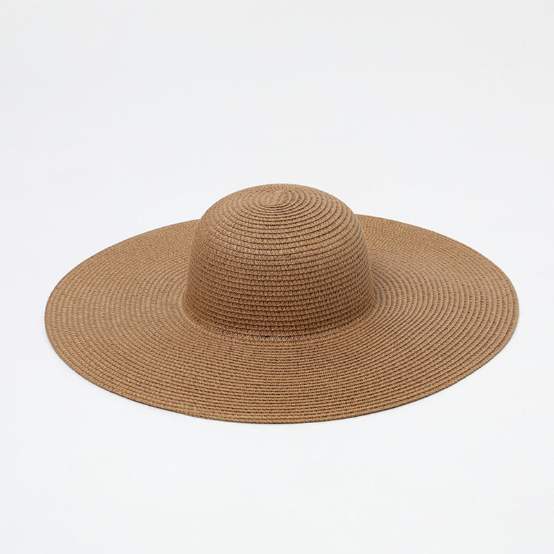 Solid Brown Wide-Brim Straw Sun Hat