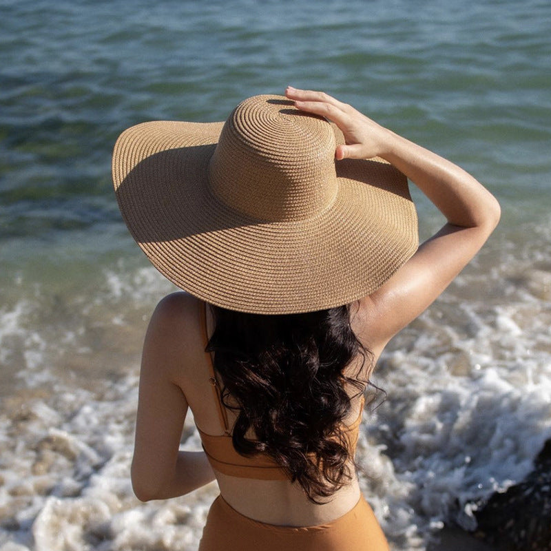 Solid Brown Wide-Brim Straw Sun Hat