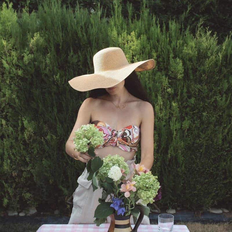 Solid Brown Wide-Brim Straw Sun Hat