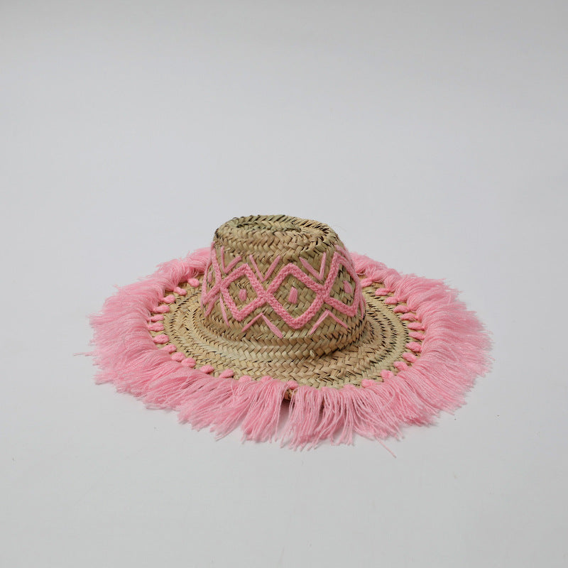 Pink Tassel Embroidered Straw Hat