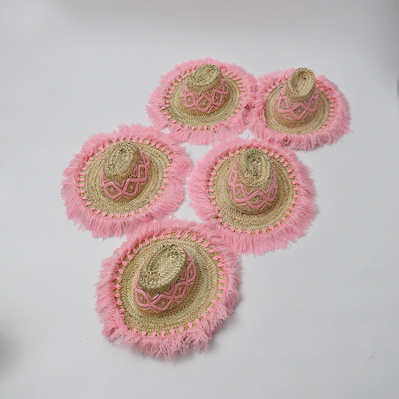 Pink Tassel Embroidered Straw Hat