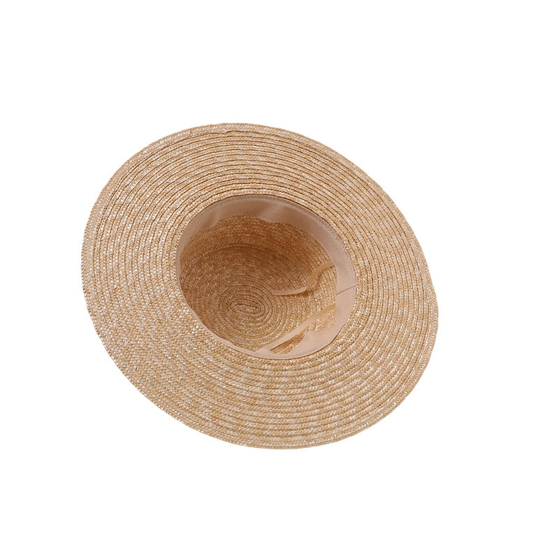 French Straw Boater Hat Two-Piece Set (Striped Ribbons)
