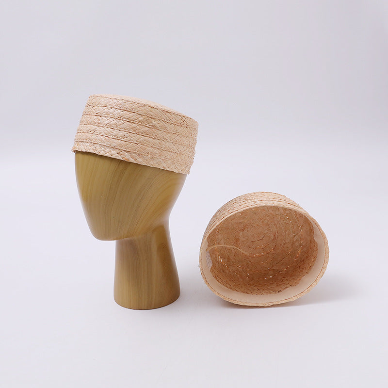 Handwoven Flat-Crown Straw Pork Pie Hat