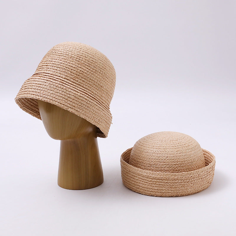 Natural Straw Round-Crown Sailor Hat